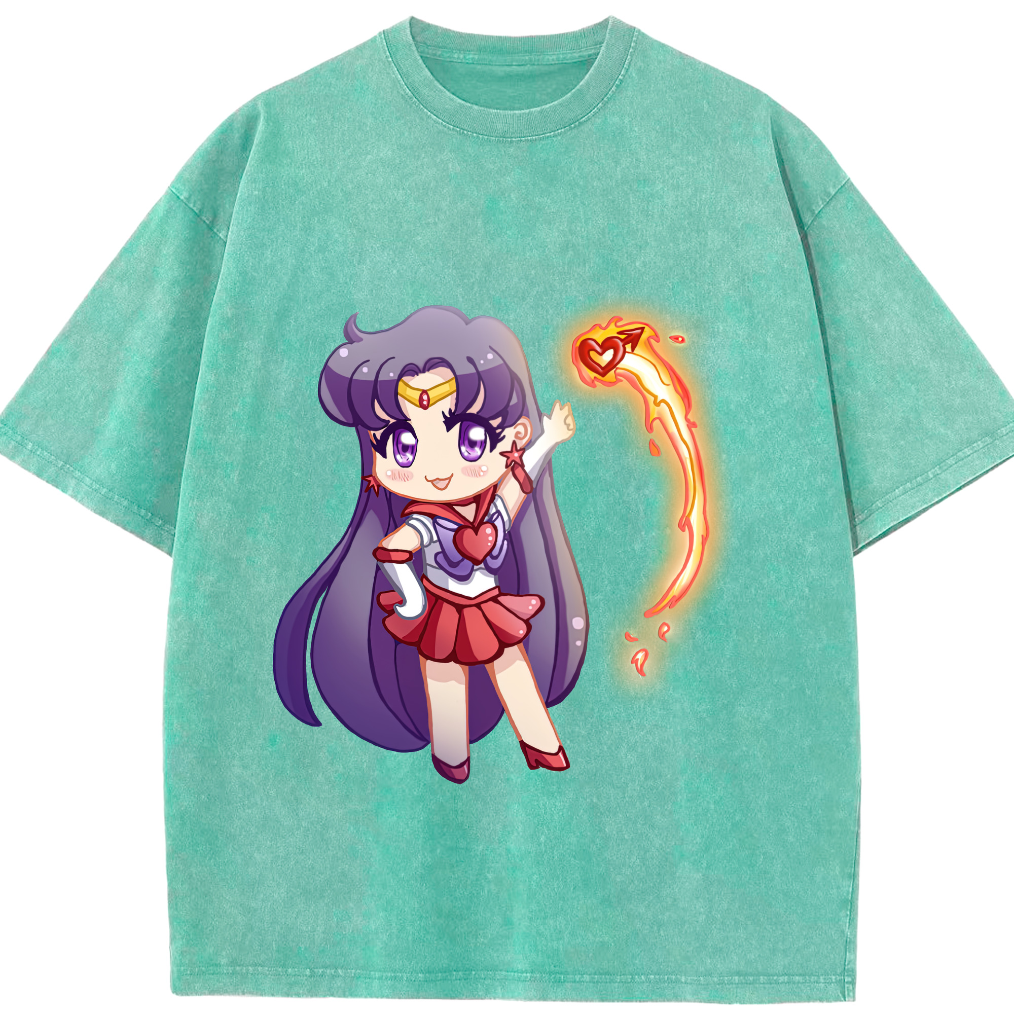 （画像用） 美少女戦士セーラームーン 火野レイ ひの レイ Sailor Moon Hino Rei （セーラーマーズ,Sailor Mars） 綿100% ヴィンテージ風 半袖Tシャツ（フロントプリント）